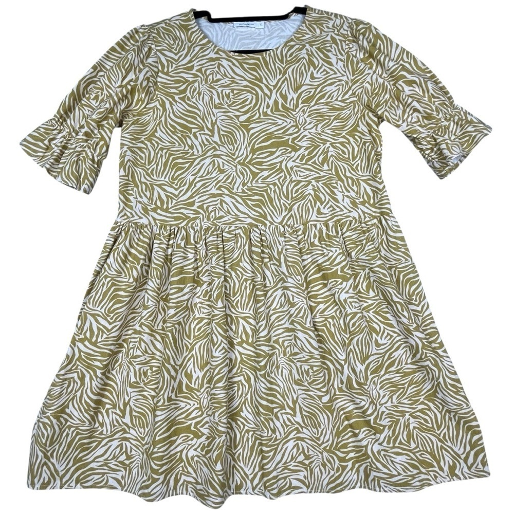 Girl and the Sun Puff Sleeve Zebra Print Rustic Cottagecore Boho Dress - Sz XL